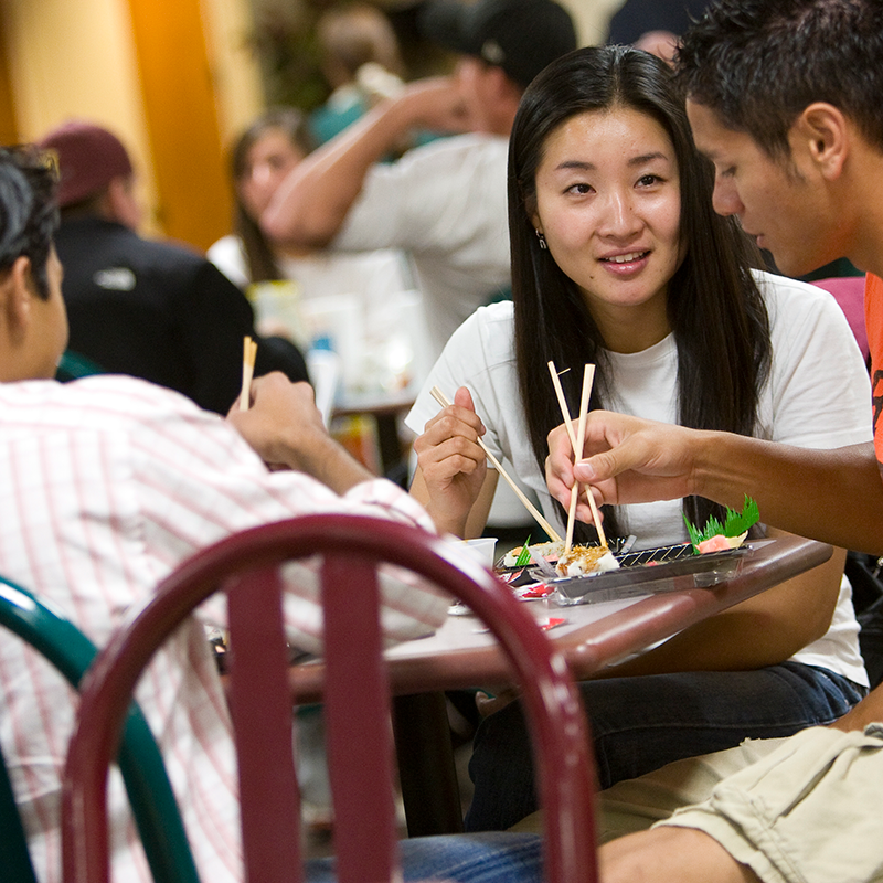 Students eating in the food court